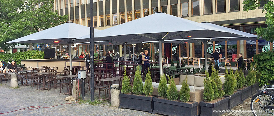O'Learys i Västerås, täckte in sin ute-serveringsyta med Glatz Palazzo parasoller och slapp regnet!