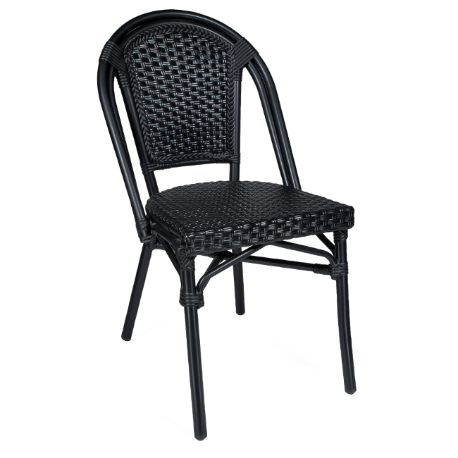 Den populära parisstolen i nytt utförande, svartlackerad aluminiumstomme.

 