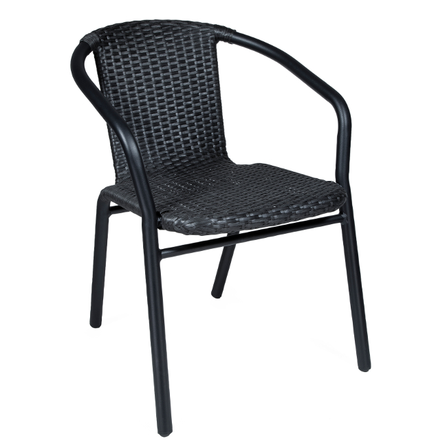 Genoa karmstol i färgen svart, aluminiumstomme med fiberrotting.
